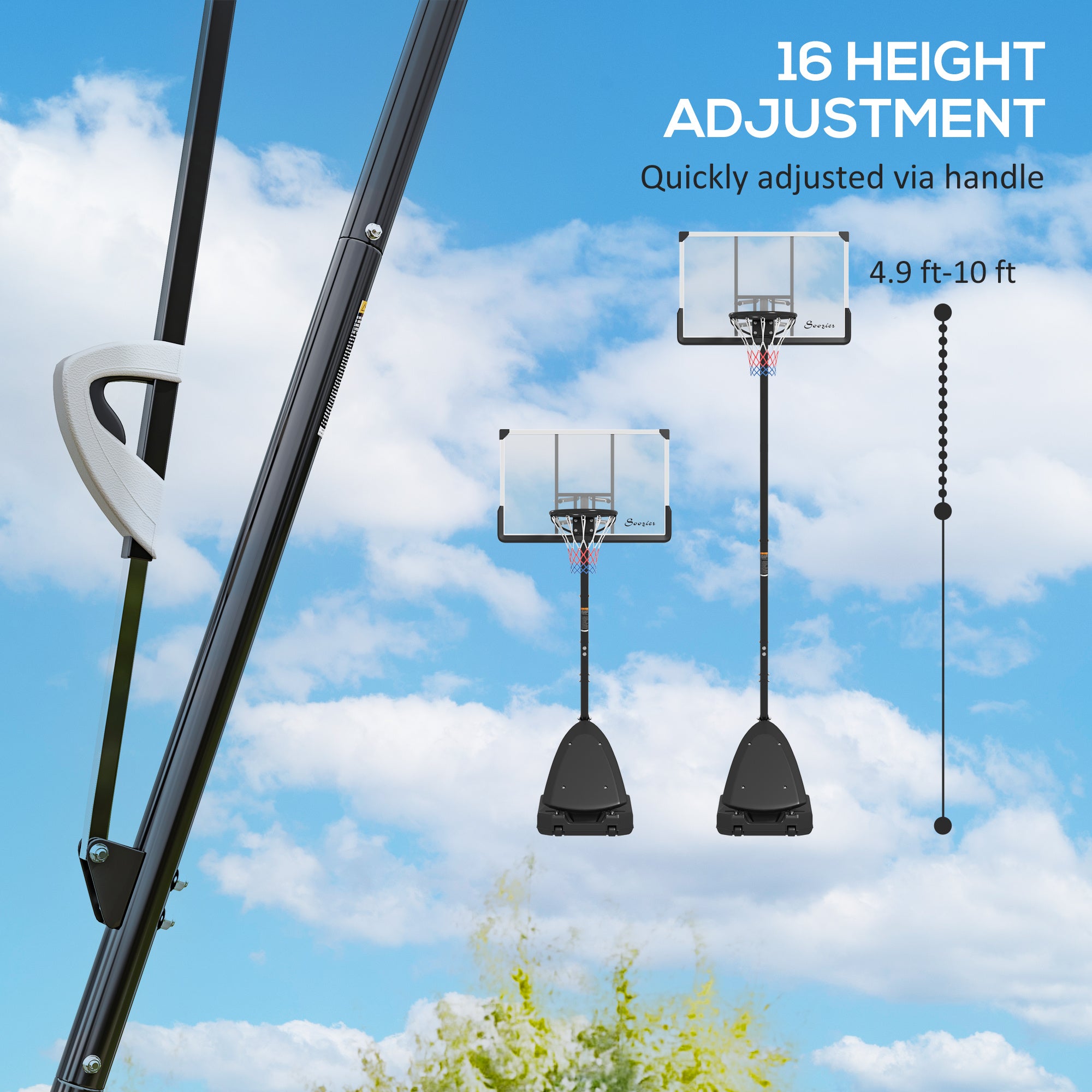 5-10 Basketball Stand, Freestanding Basketball System With 44 Shatterproof Backboard, Rebound System And Wheels
