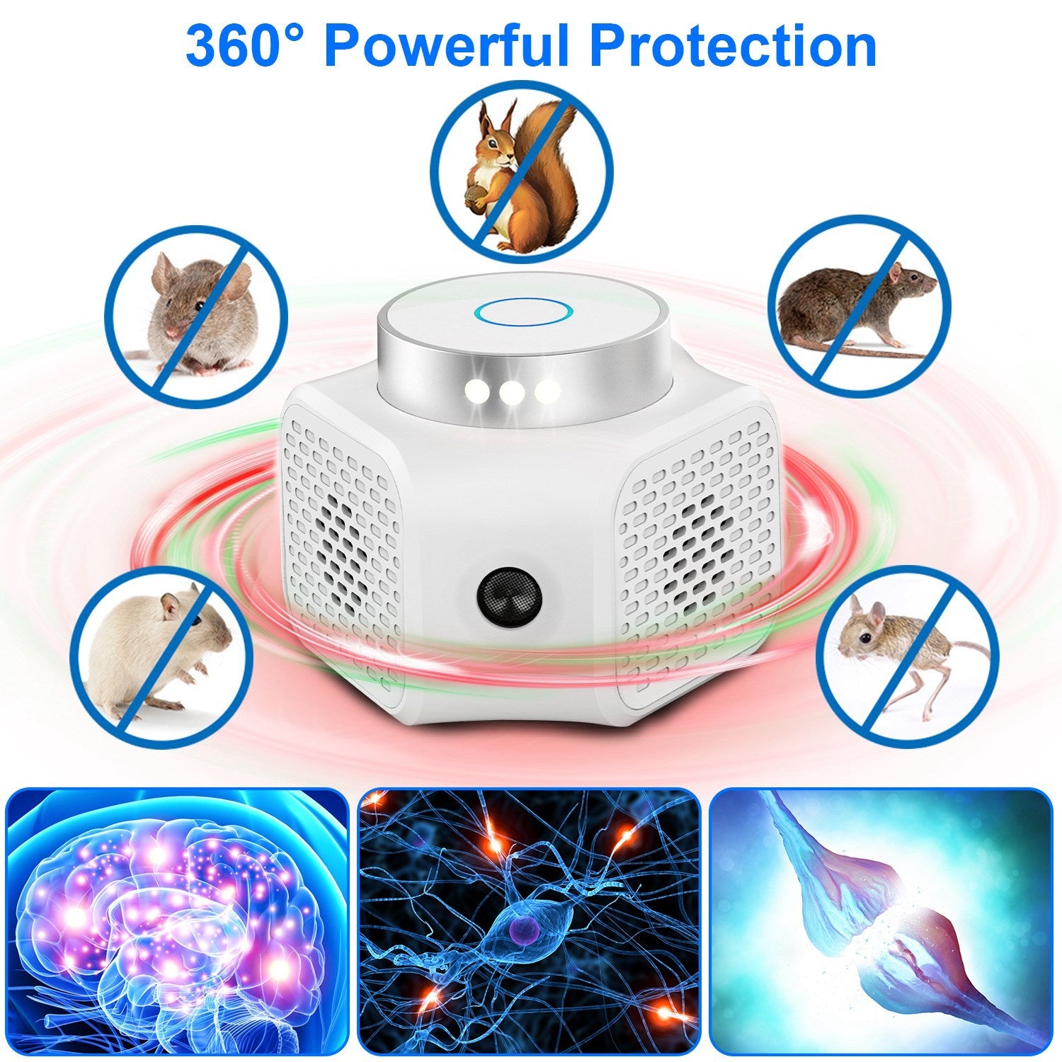 1Pc 360 Degree Ultrasonic Rodent ChaserIndoor With Ultrasonic Sound