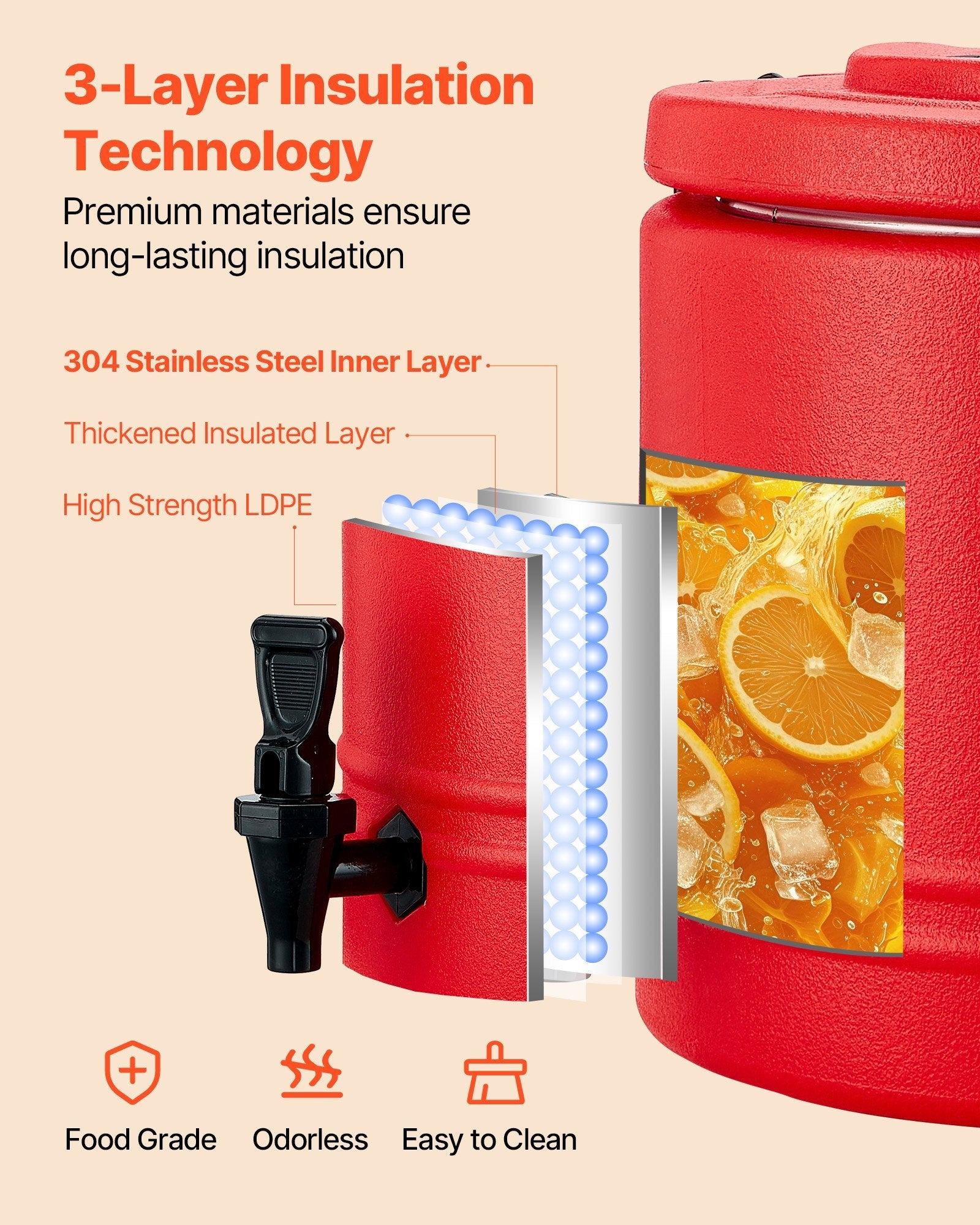 Insulated Beverage Dispenser For Hot And Cold Drinks 2.2 Gal/8L Cooler Jug