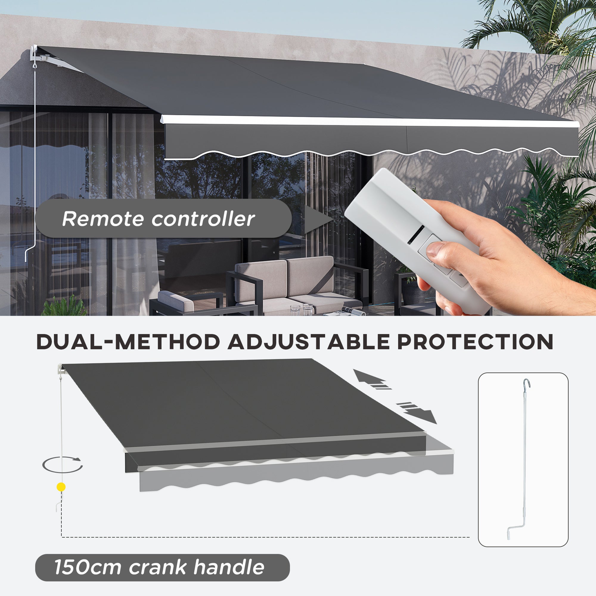 12' x 10' Electric Retractable Awning Sunshade Shelter with Remote Controller
