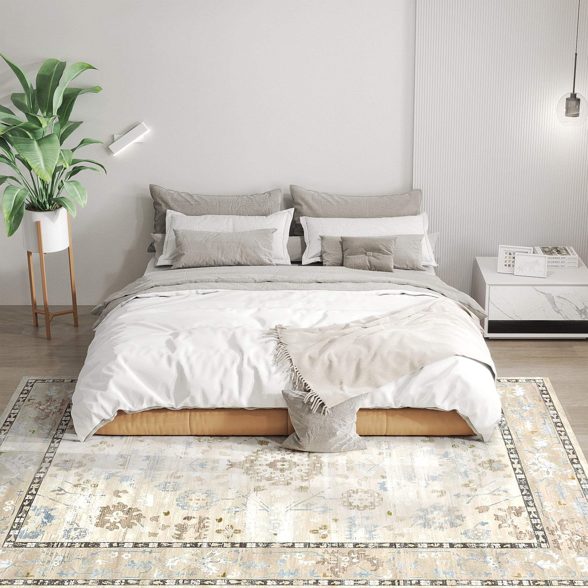 9x12 Area Rug, Indoor Boho Machine Washable Carpet For Living Room, Bedroom, Dining Room, Kitchen, Blue