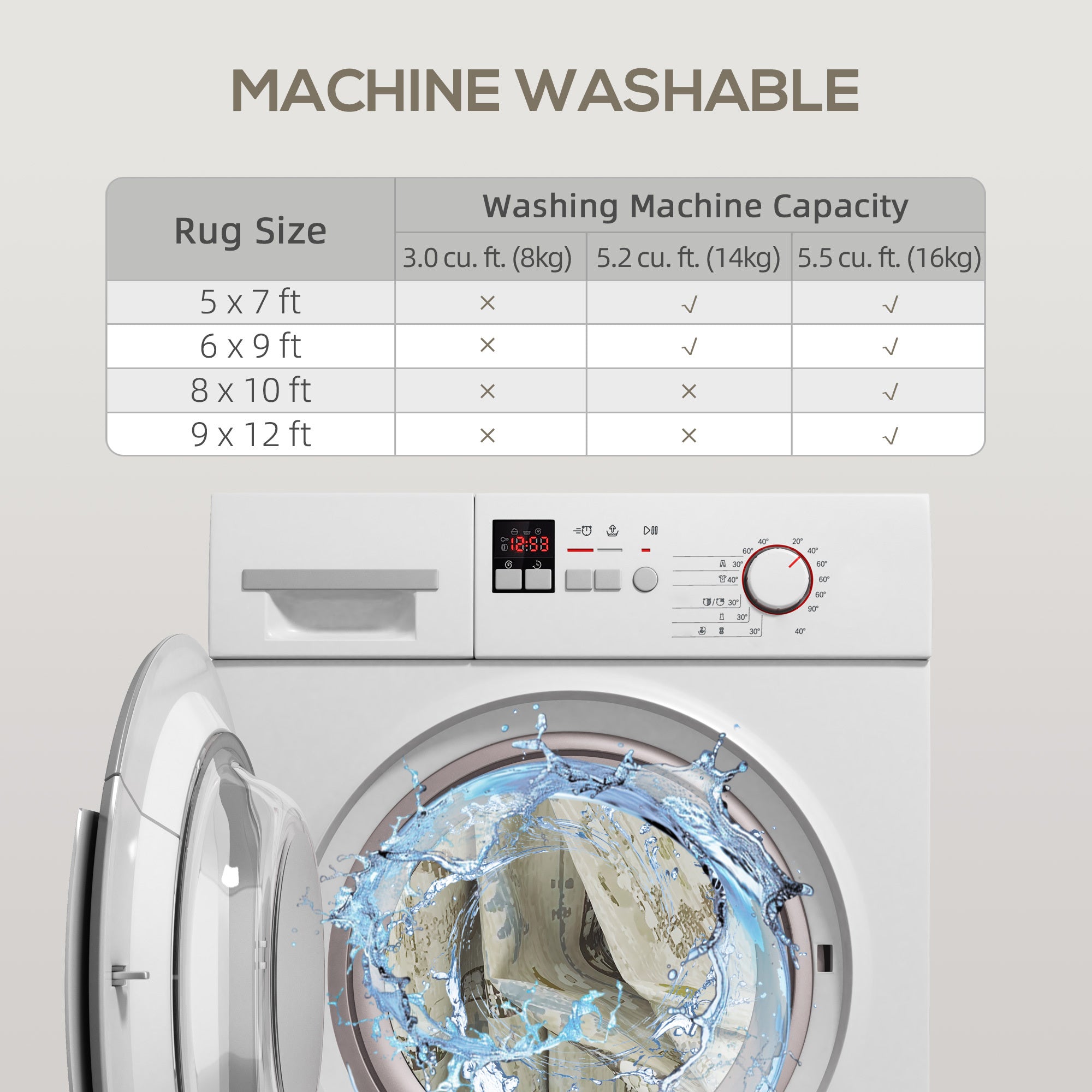 9x12 Area Rug, Indoor Boho Machine Washable Carpet For Living Room, Bedroom, Dining Room, Kitchen, Blue