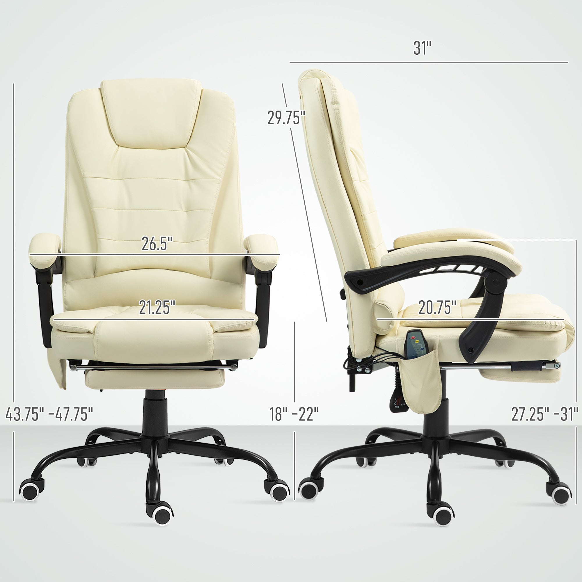 7-Point Vibrating Massage Office Chair High Back Massaging Office Desk Chair With Lumbar Support, Footrest, Cream White