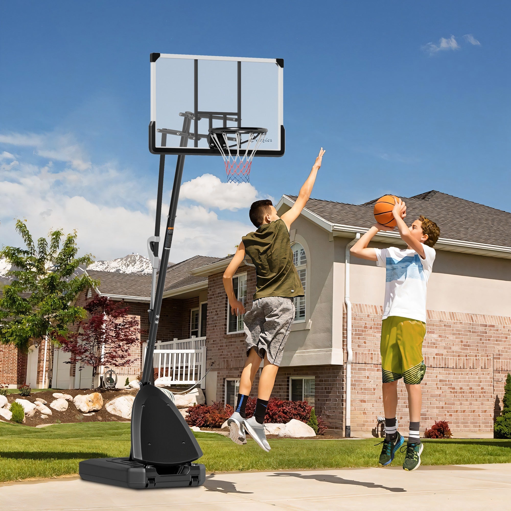 5-10 Basketball Stand, Freestanding Basketball System With 44 Shatterproof Backboard, Rebound System And Wheels