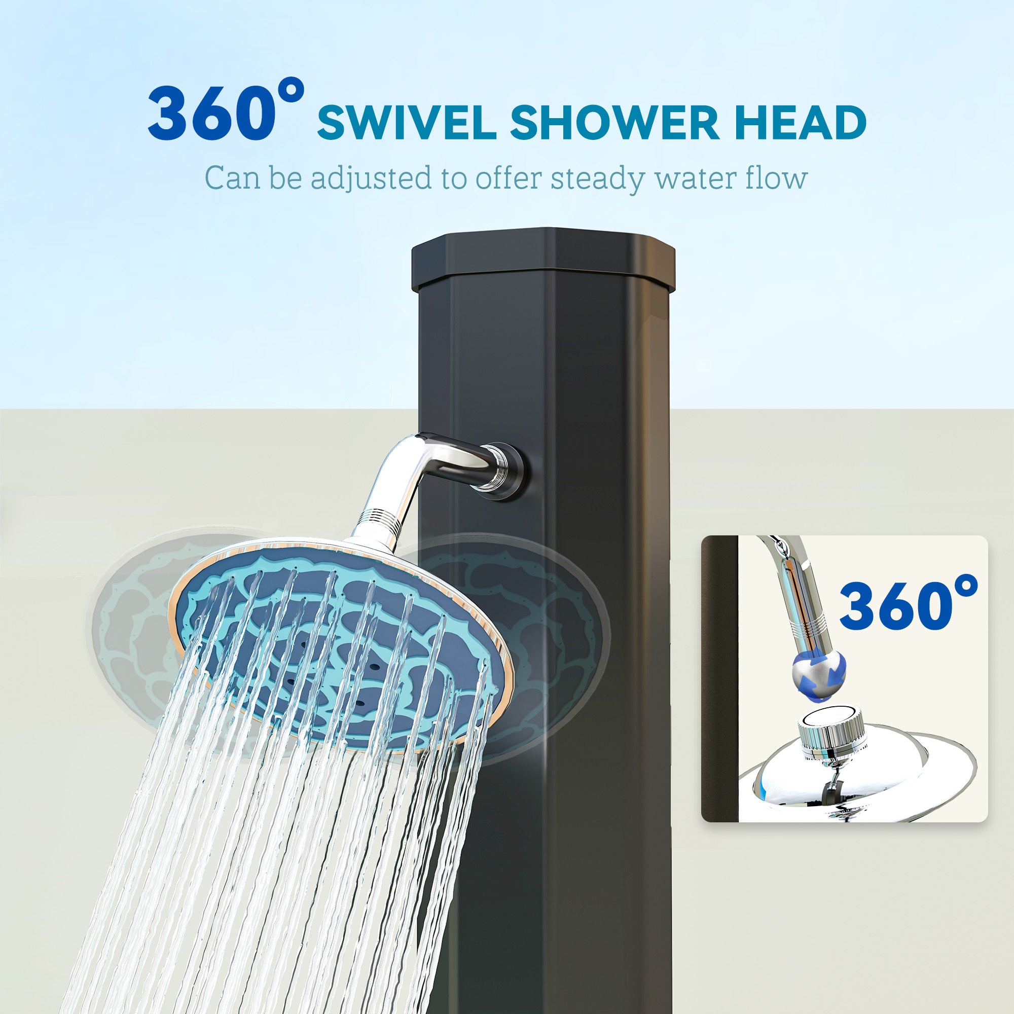 7.1FT Slolar Heated Outdoor Shower, 9.2 Gallon Outdoor Solar Shower For Backyard, Poolside, Beach, Spa