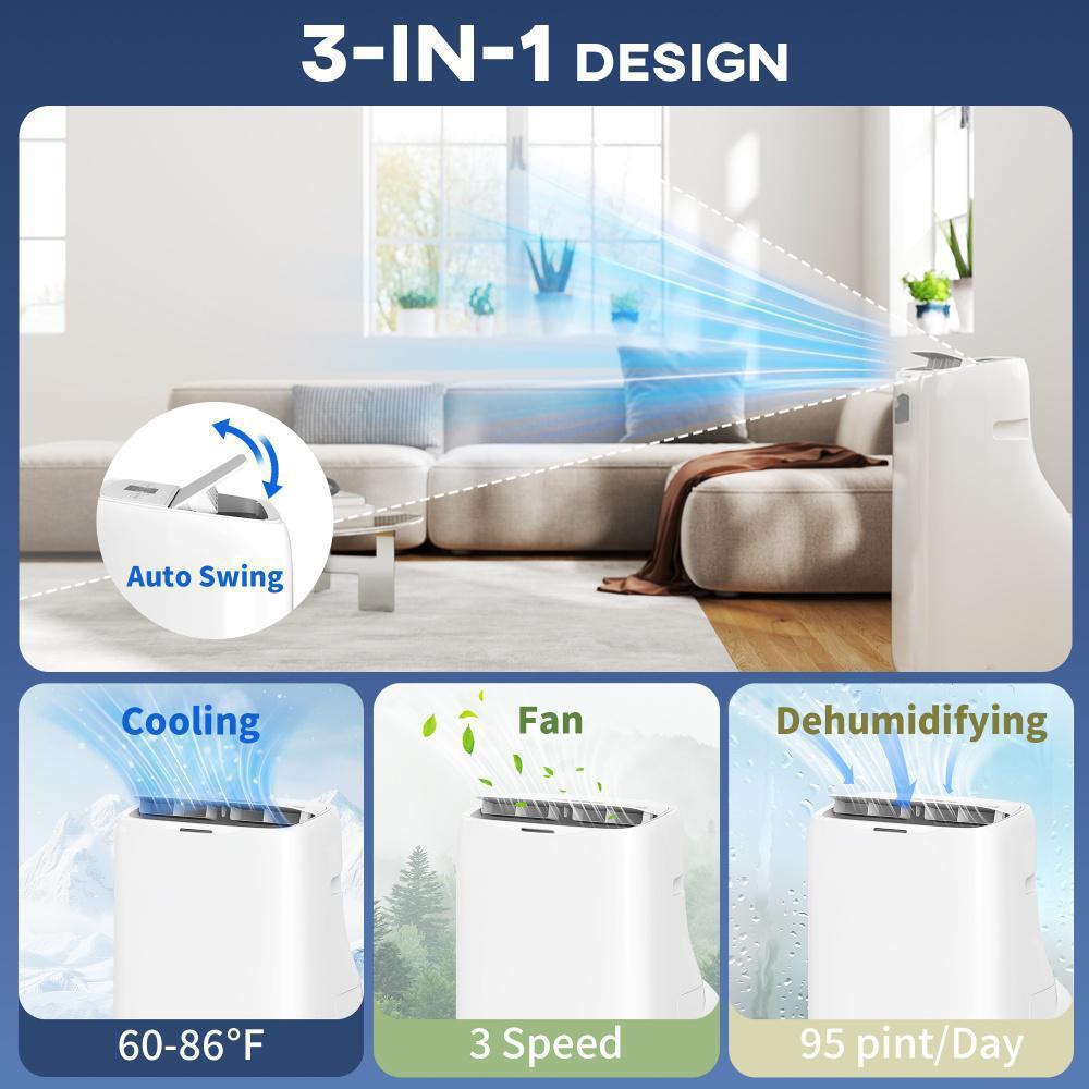 14000 BTU Portable Air Conditioner, Inverter & Dual Hose AC Unit W Cool, Dehumidifier, Fan, For 700 Sq. Ft, Window Kit