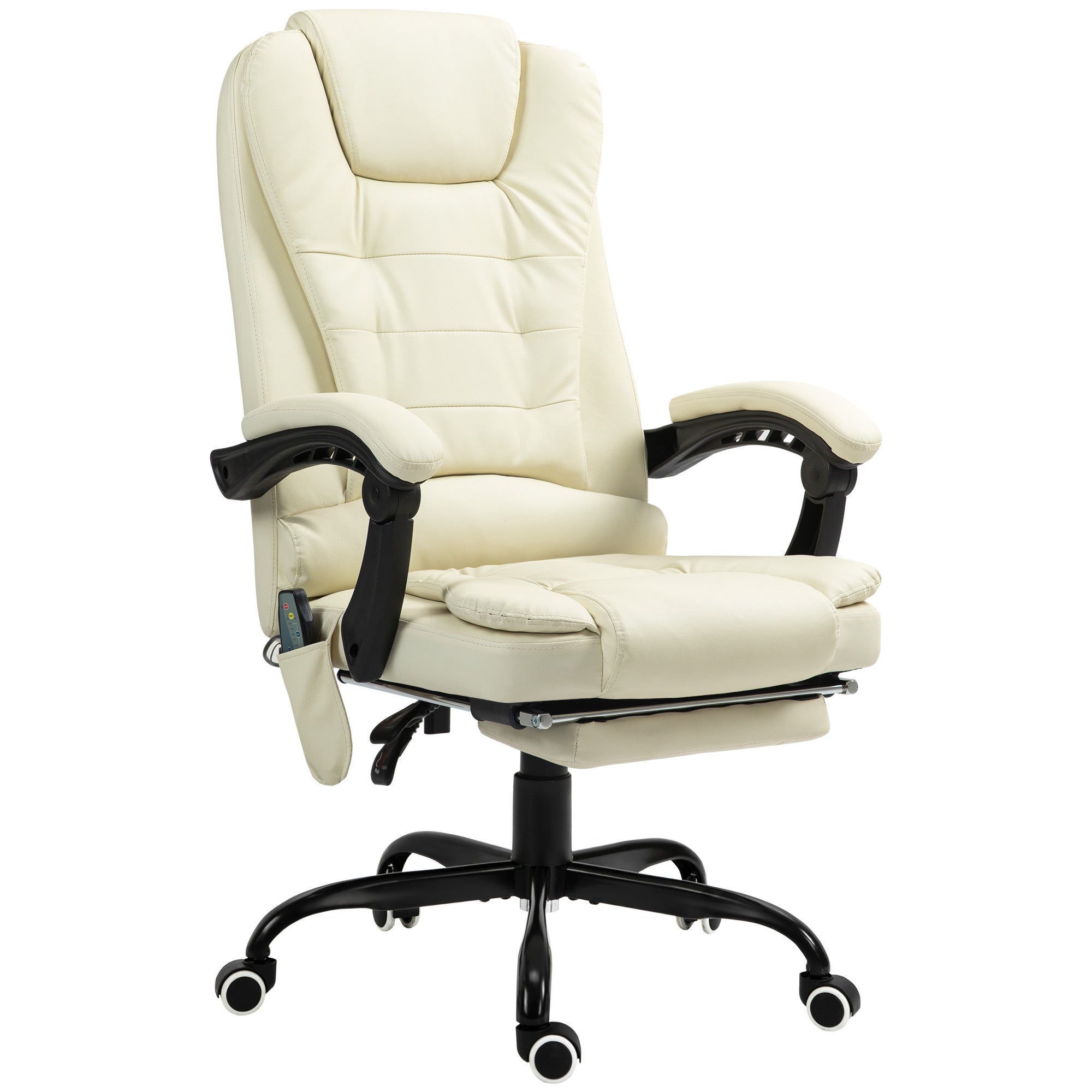 7-Point Vibrating Massage Office Chair High Back Massaging Office Desk Chair With Lumbar Support, Footrest, Cream White