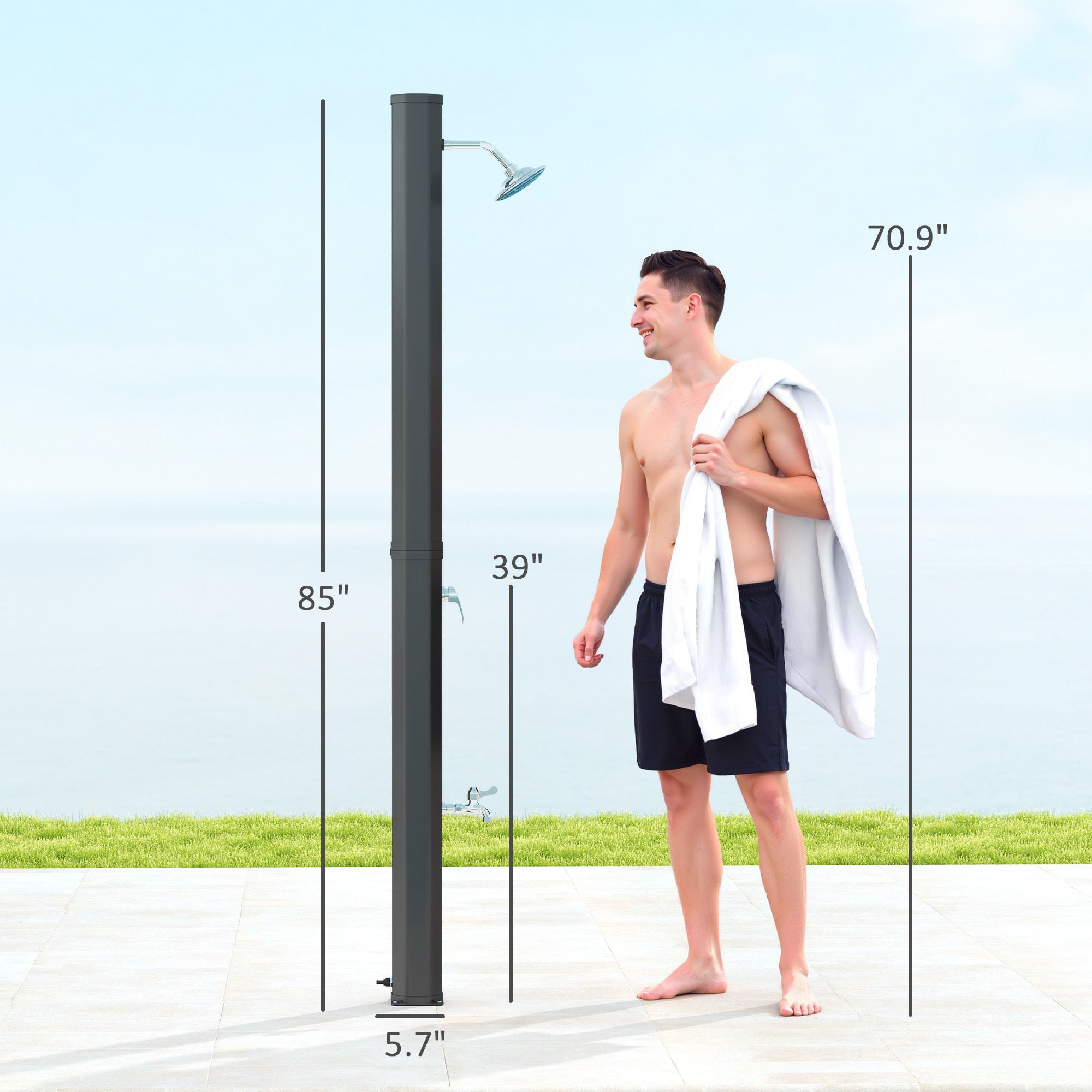 7.1FT Slolar Heated Outdoor Shower, 9.2 Gallon Outdoor Solar Shower For Backyard, Poolside, Beach, Spa