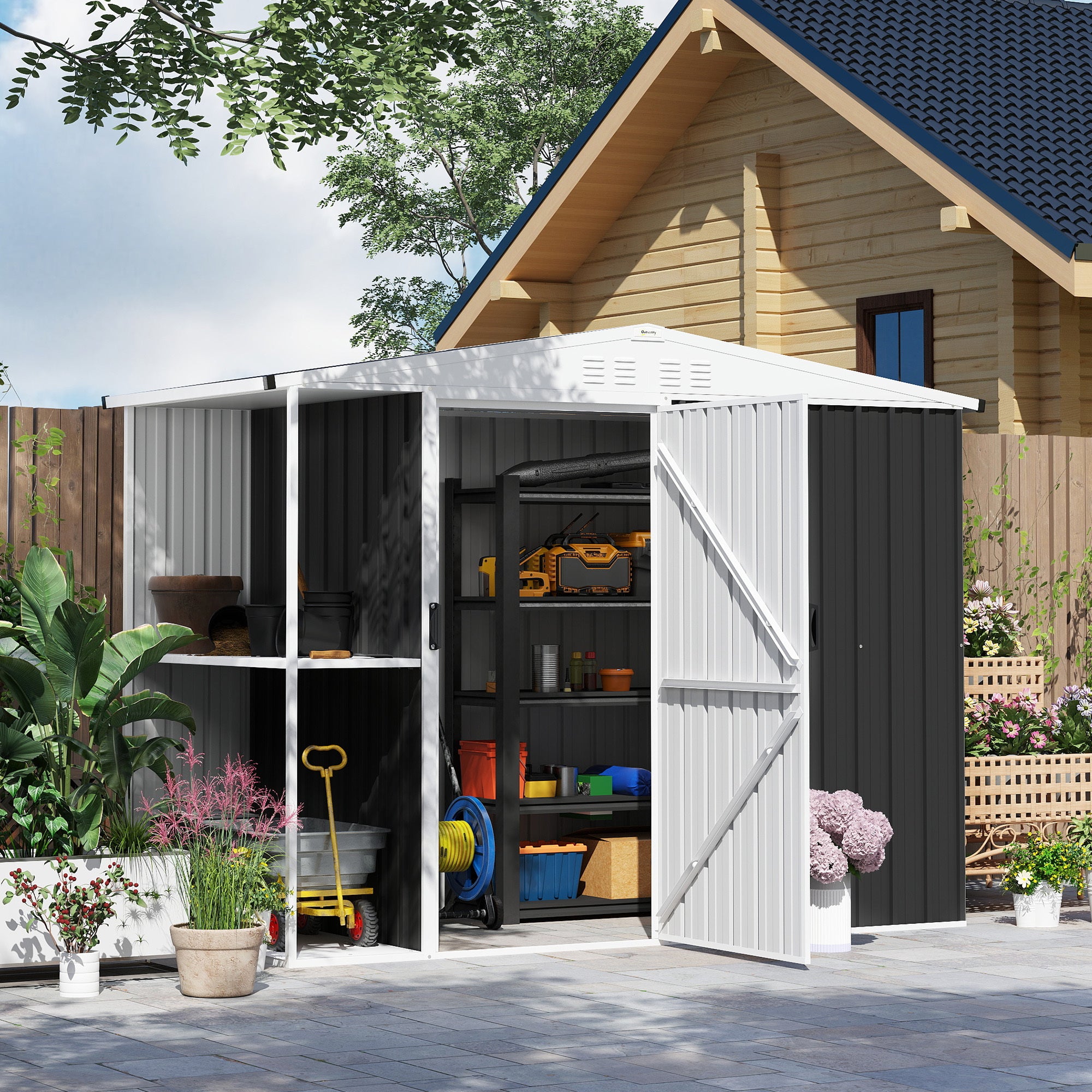 8 X 4ft Outdoor Garden Shed, Metal Shed With Air Vents And Lock For Backyard, Garden, Patio, Dark Gray